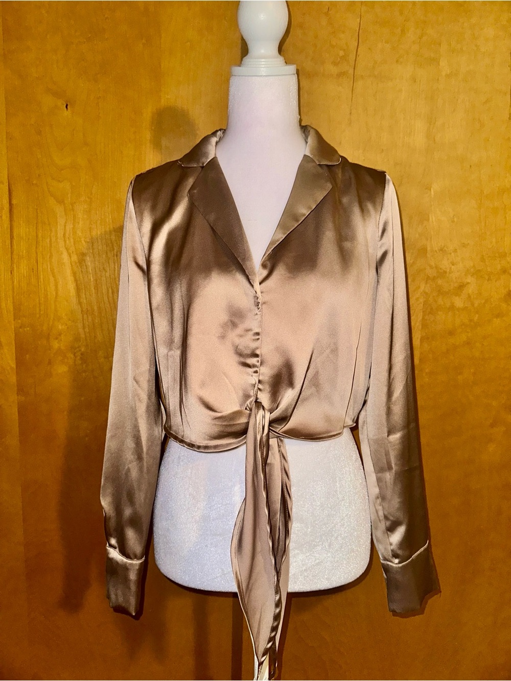 Sincerely Jules Satin Tie-Front Blouse - Taupe
